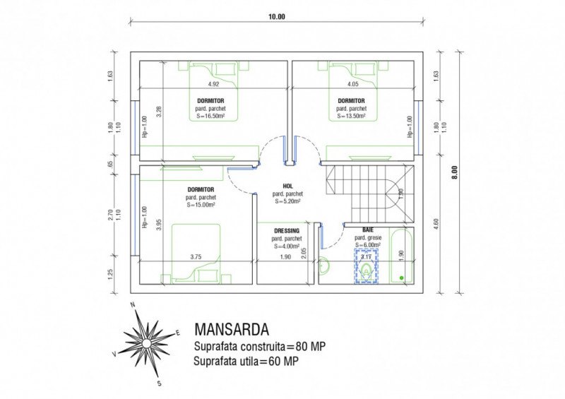 Casa dispusa pe parter si mansarda, 500mp teren