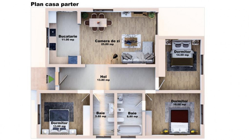 Casa individuala pe parter, 4 camere, 450 mp teren - Harmony Village